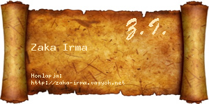 Zaka Irma névjegykártya